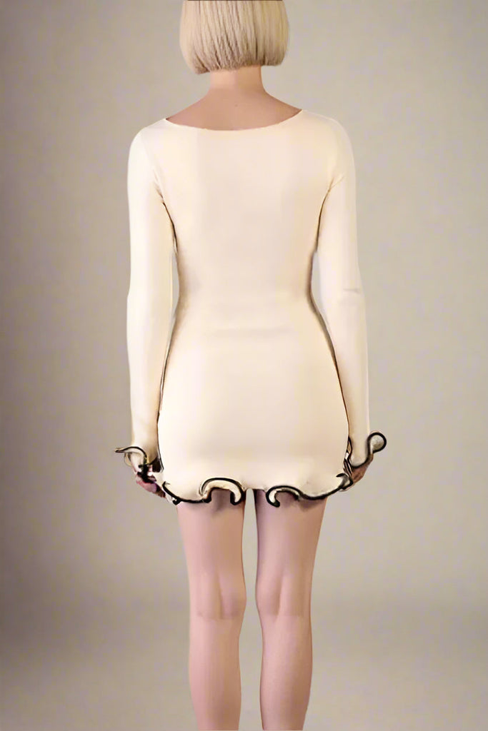 Regina Long Sleeve Mini Dress - Cream - Stylish beautiful dress for special occasions | Buy Online