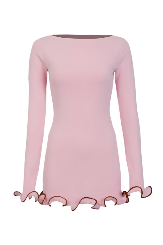 Stylish pink dress | Regina Long Sleeve  Mini Dress - Dusty Pink - Ideal for special occasions