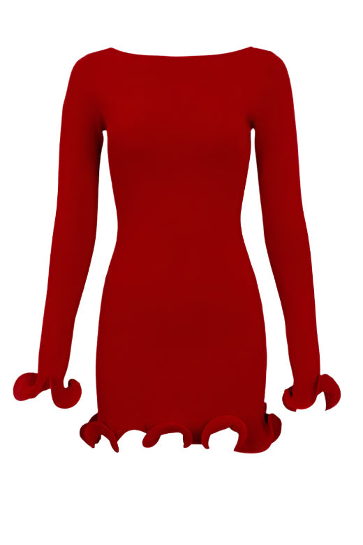 Regina Long Sleeve Mini Dress - Lipstick Red - Stylish red dress for special occasions | Buy Online