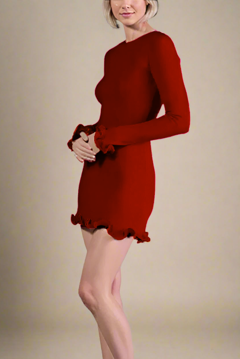 Stylish red dress | Regina Long Sleeve Mini Dress - Lipstick Red - Ideal for special occasions