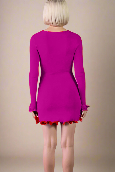 Regina Long Sleeve Mini Dress - Magenta Pink - Stylish pink dress for special occasions | Buy Online