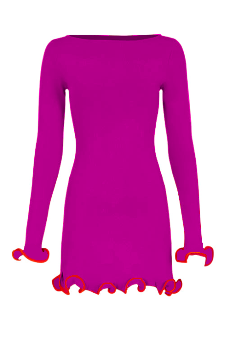 Stylish pink dress | Regina Long Sleeve Mini Dress - Magenta Pink - Ideal for special occasions