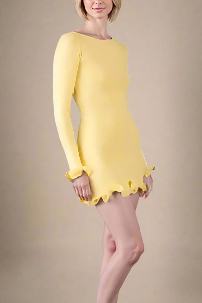 Stylish yellow dress | Regina Long Sleeve Mini Dress - Sun Yellow - Ideal for special occasions