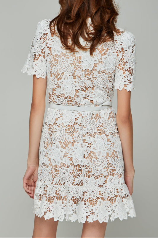 Reya Crewneck Eyelet Lace Mini Dress
