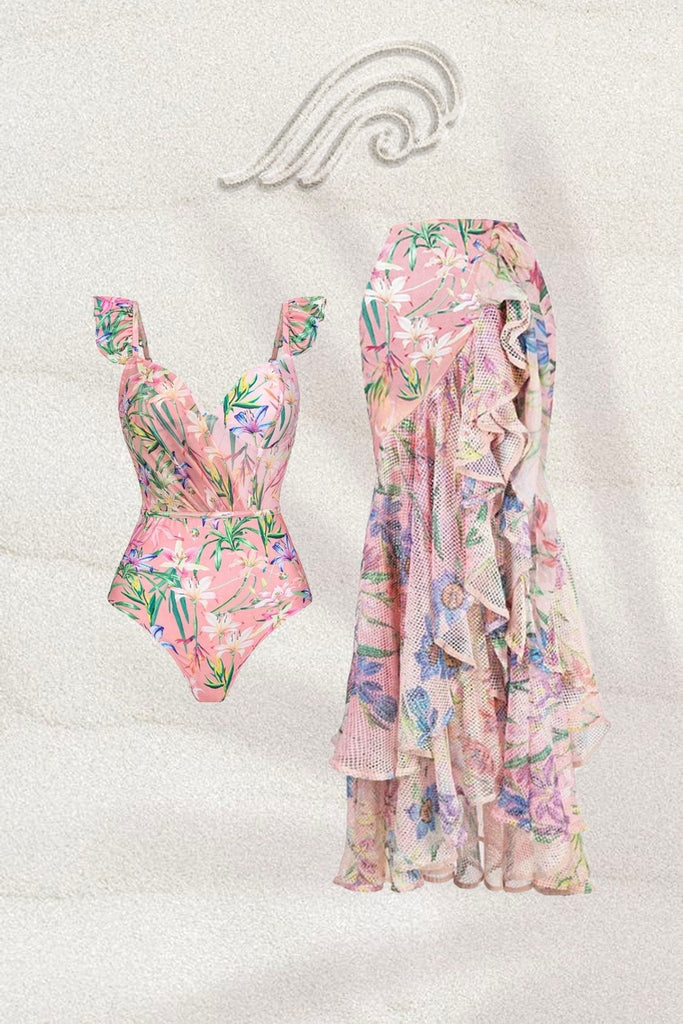 Stylish beautiful dress | Rhys Printed Ruffle Two-piece Swim Set - Ideal for special occasions