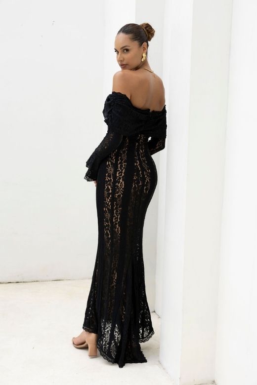 Shop  black dress - Perfect for special occasions | Rose Long Sleeve Bodycon Maxi Dress - Classic Black