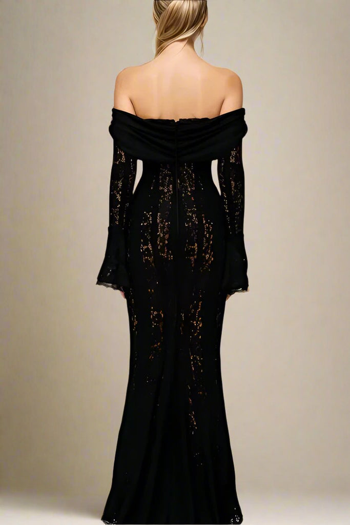 Stylish black dress | Rose Long Sleeve Bodycon Maxi Dress - Classic Black - Ideal for special occasions