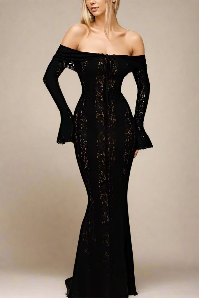 Stylish black dress | Rose Long Sleeve Bodycon Maxi Dress - Classic Black - Ideal for special occasions