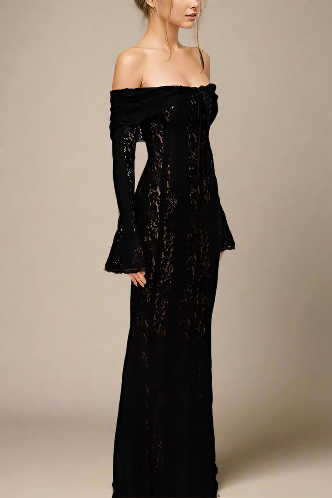 Stylish black dress | Rose Long Sleeve Bodycon Maxi Dress - Classic Black - Ideal for special occasions