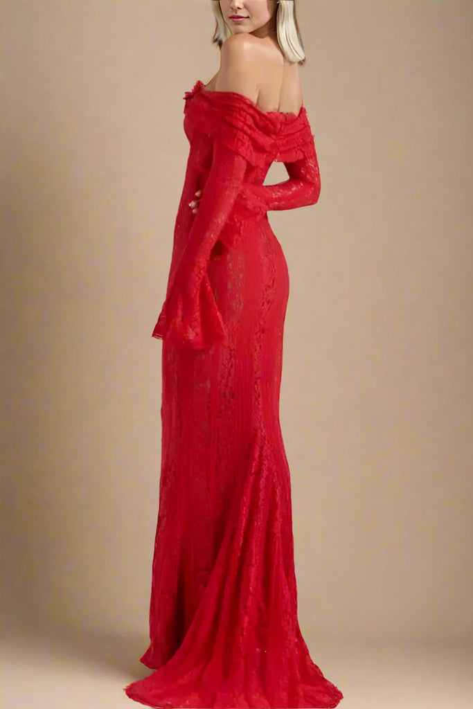 Shop  red dress - Perfect for special occasions | Rose Long Sleeve Bodycon Maxi Dress - Lipstick Red