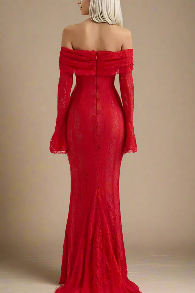 Shop  red dress - Perfect for special occasions | Rose Long Sleeve Bodycon Maxi Dress - Lipstick Red