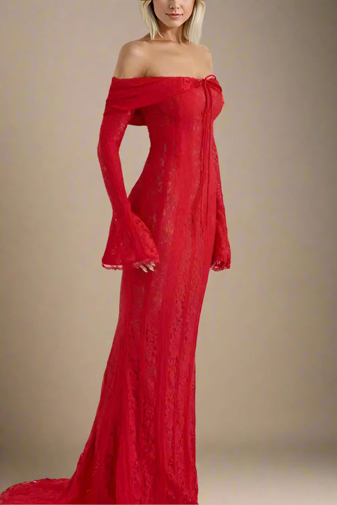 Shop  red dress - Perfect for special occasions | Rose Long Sleeve Bodycon Maxi Dress - Lipstick Red