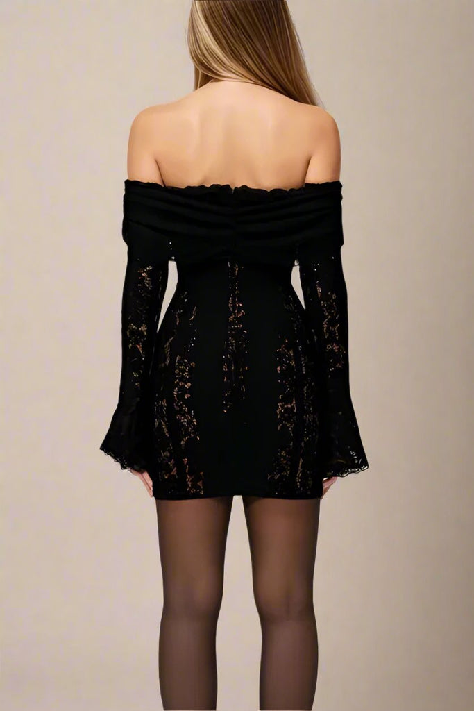 Shop  black dress - Perfect for special occasions | Rose Long Sleeve Bodycon Mini Dress - Classic Black