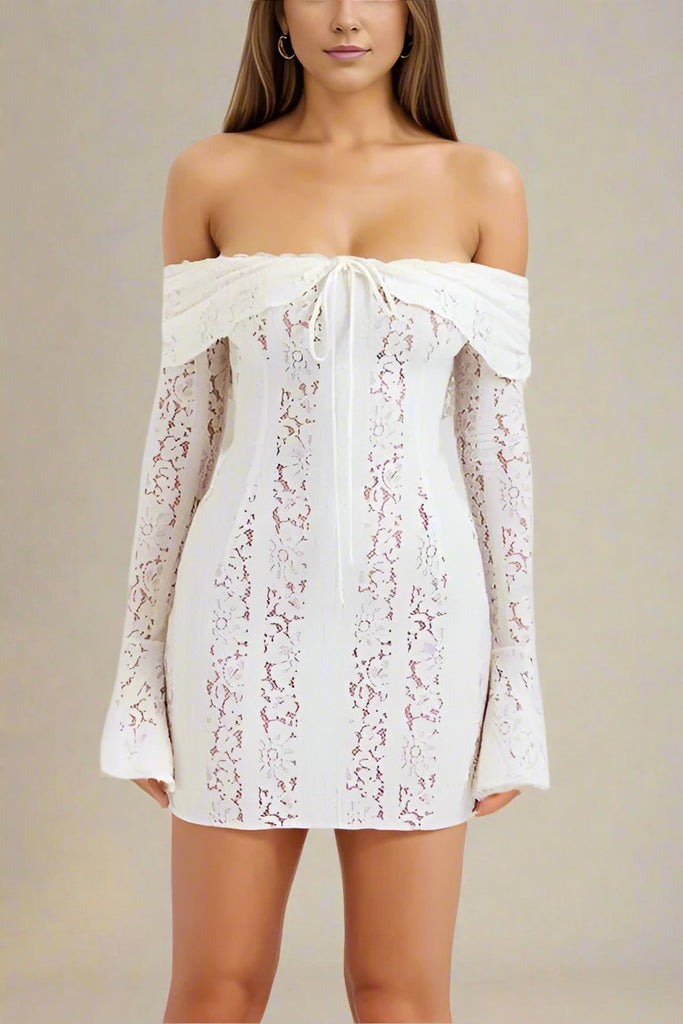 Shop  white dress - Perfect for special occasions | Rose Long Sleeve Bodycon Mini Dress - White Pearl