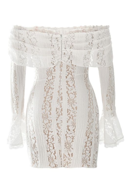 Shop  white dress - Perfect for special occasions | Rose Long Sleeve Bodycon Mini Dress - White Pearl