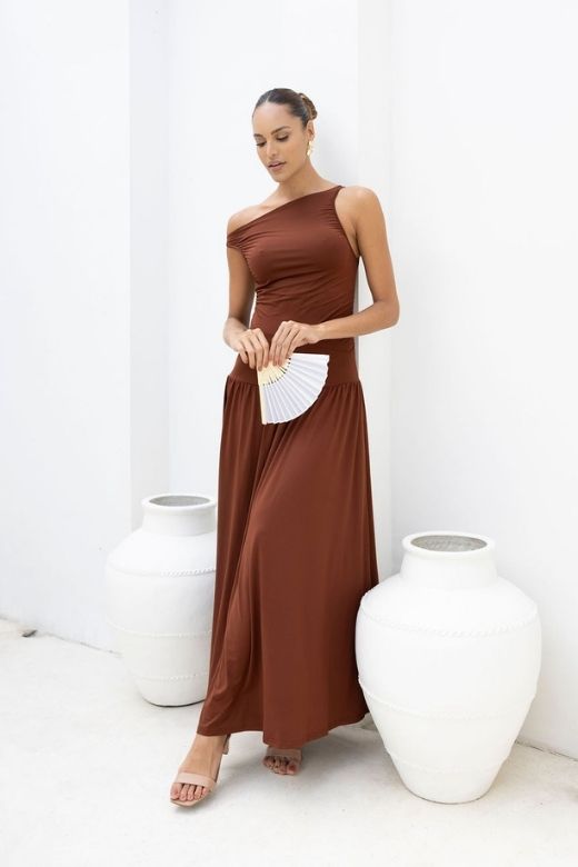 Shop  brown dress - Perfect for special occasions | Saint Bodycon Wrap Maxi Dress - Chocolate Brown