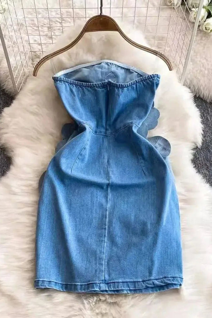 Shop  beautiful dress - Perfect for special occasions | Samantha Floral Bandeau Denim Mini Dress