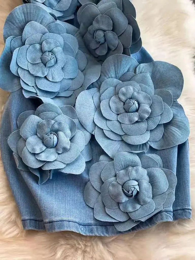 Samantha Floral Bandeau Denim Mini Dress - Stylish beautiful dress for special occasions | Buy Online