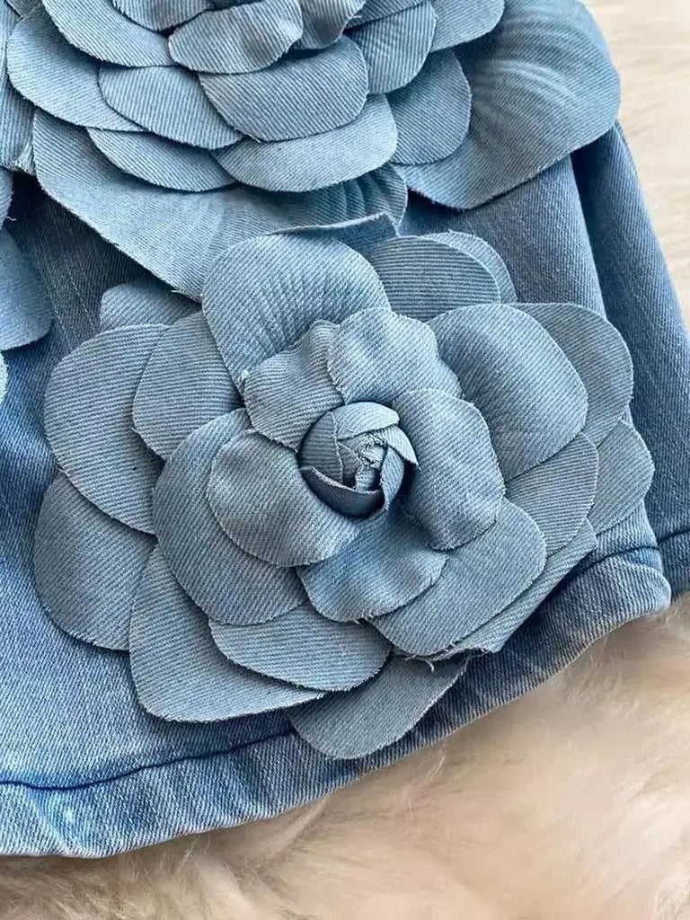 Samantha Floral Bandeau Denim Mini Dress - Stylish beautiful dress for special occasions | Buy Online