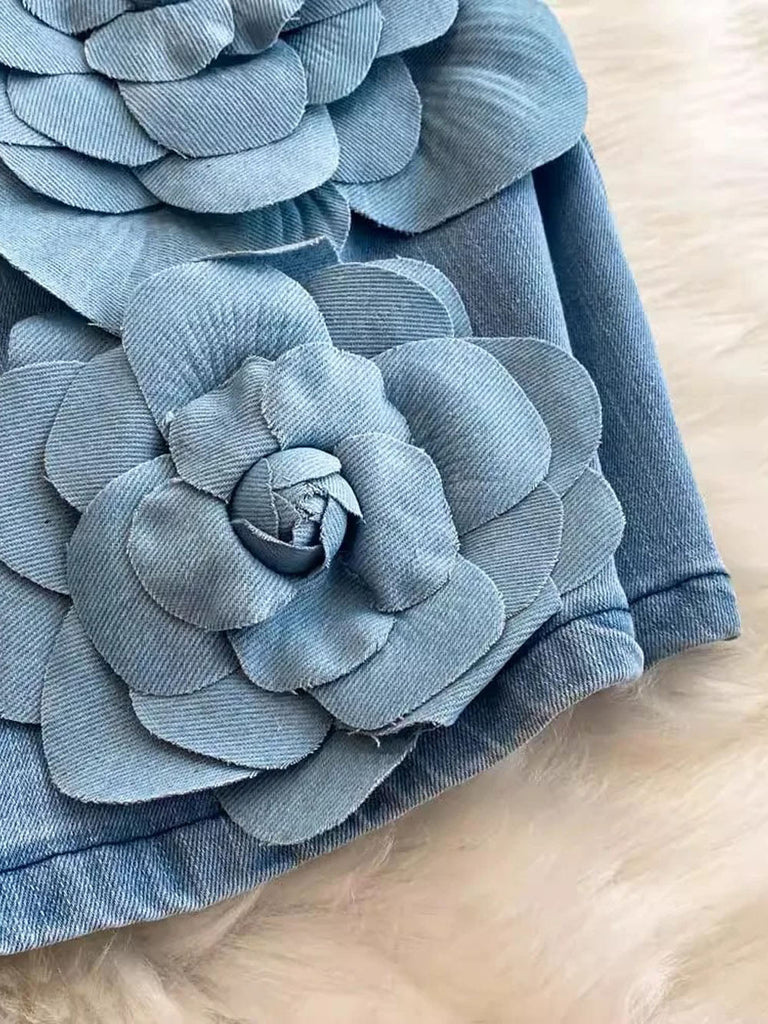 Samantha Floral Bandeau Denim Mini Dress - Stylish beautiful dress for special occasions | Buy Online