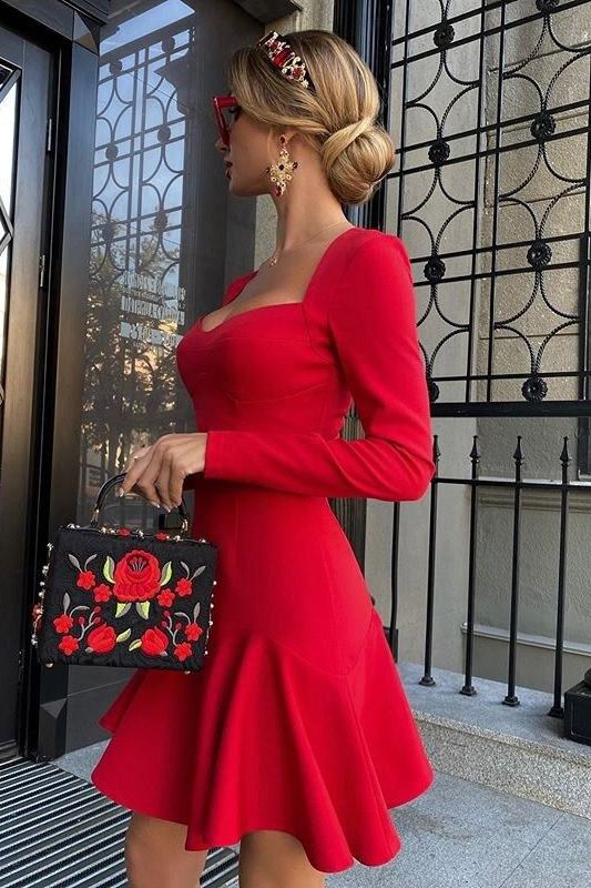 Shop  red dress - Perfect for special occasions | Sara Bodycon Long Sleeve Mini Dress - Lipstick Red