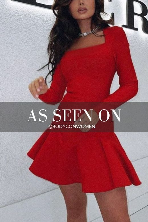 Shop  red dress - Perfect for special occasions | Sara Bodycon Long Sleeve Mini Dress - Lipstick Red