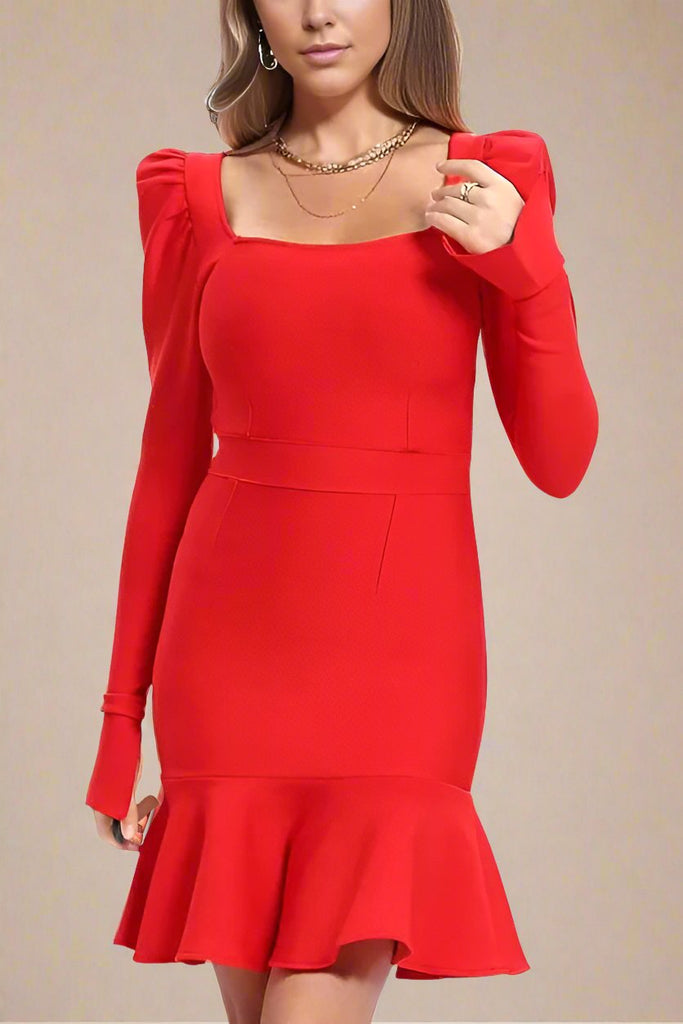 Stylish red dress | Sara Bodycon Long Sleeve Mini Dress - Lipstick Red - Ideal for special occasions