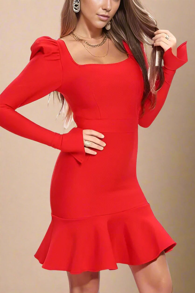 Shop  red dress - Perfect for special occasions | Sara Bodycon Long Sleeve Mini Dress - Lipstick Red