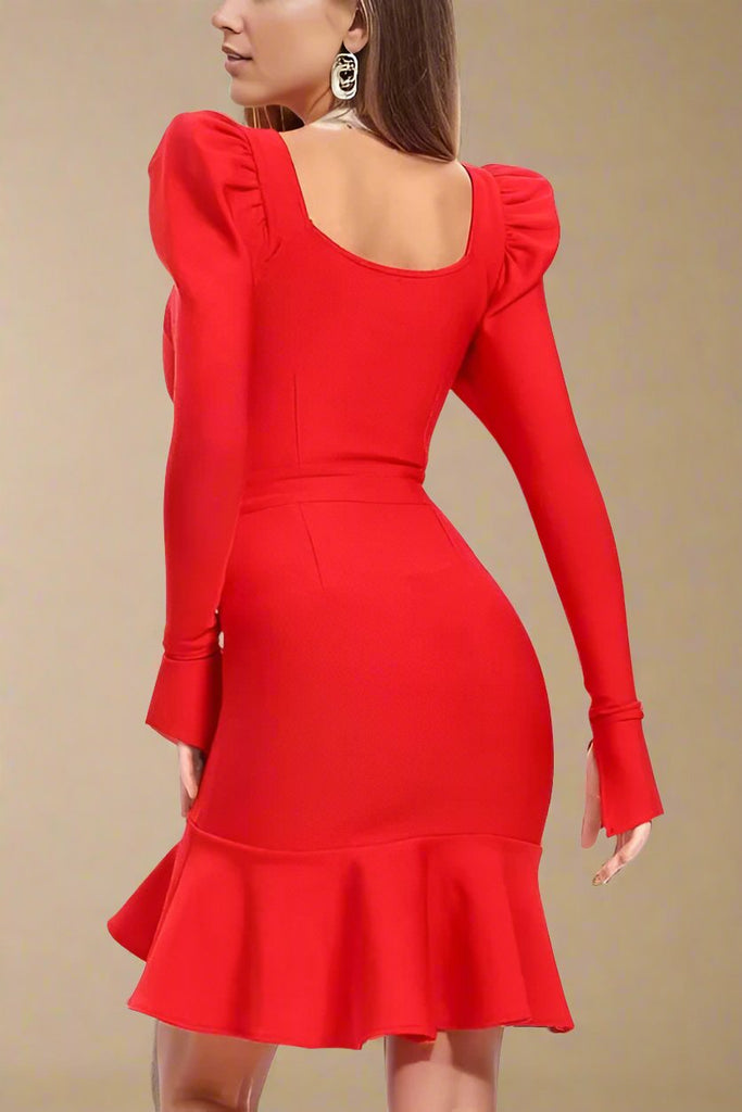 Stylish red dress | Sara Bodycon Long Sleeve Mini Dress - Lipstick Red - Ideal for special occasions