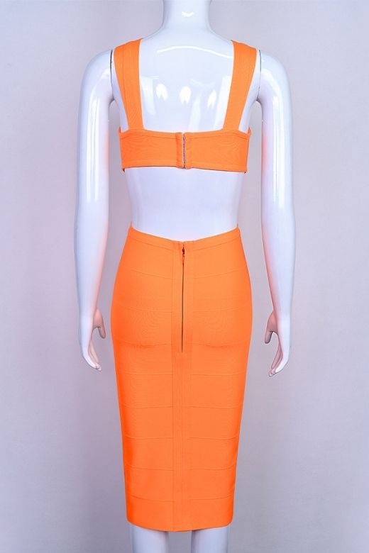 Stylish orange dress | Sasha Bandage Midi Dress - Apricot Orange - Ideal for special occasions