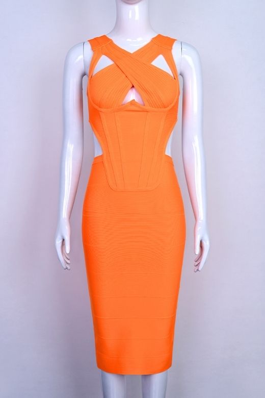 Shop  orange dress - Perfect for special occasions | Sasha Bandage Midi Dress - Apricot Orange