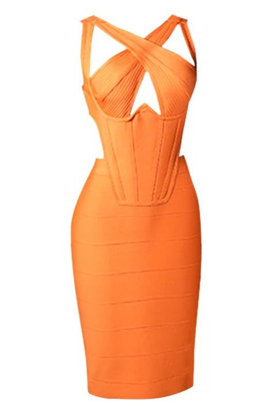 Stylish orange dress | Sasha Bandage Midi Dress - Apricot Orange - Ideal for special occasions