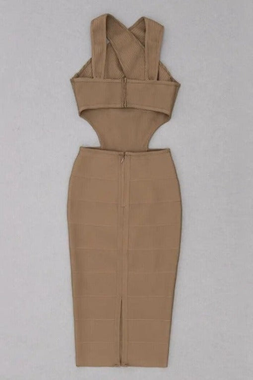 Shop  beautiful dress - Perfect for special occasions | Sasha Bandage Midi Dress - Tan