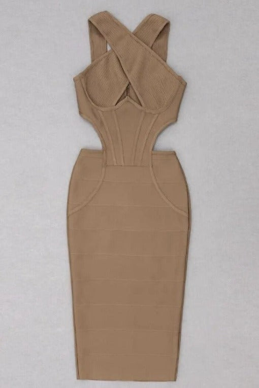 Stylish beautiful dress | Sasha Bandage Midi Dress - Tan - Ideal for special occasions