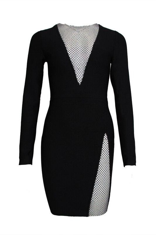 Sofie Long Sleeve Bodycon Mini Dress - Classic Black - Stylish black dress for special occasions | Buy Online