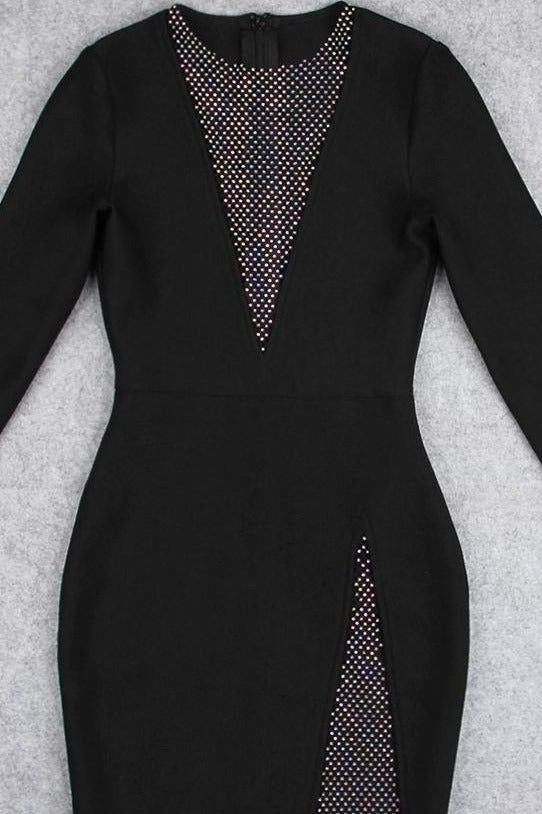 Sofie Long Sleeve Bodycon Mini Dress - Classic Black - Stylish black dress for special occasions | Buy Online