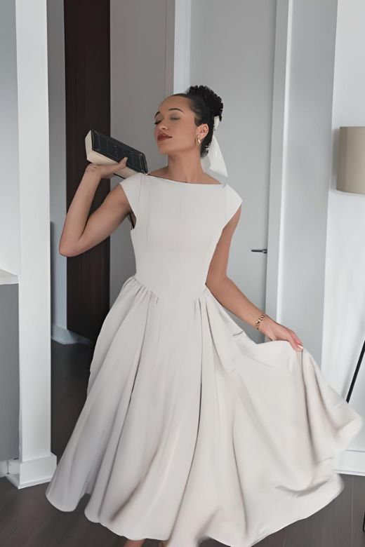 Stella Midi Dress - Ivory White - Stylish white dress for special occasions | Buy Online