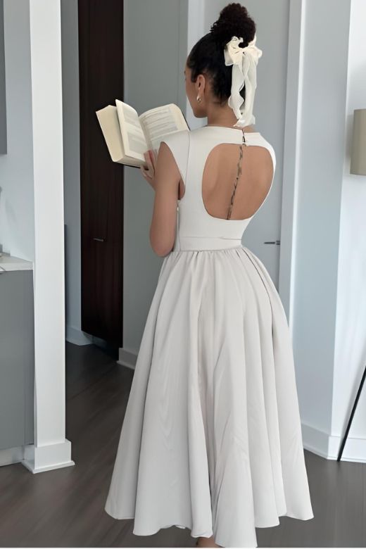 Stella Midi Dress - White Pearl - Stylish white dress for special occasions | Buy Online