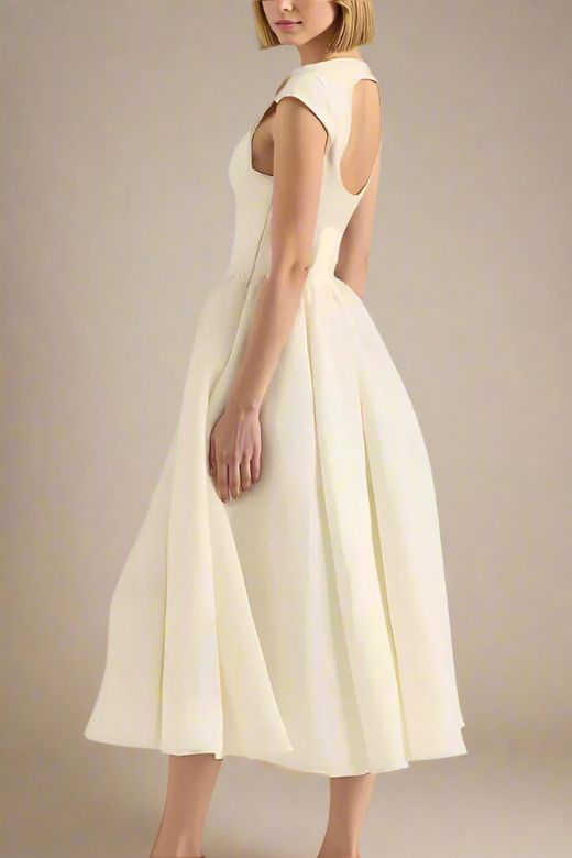 Stella Midi Dress - Ivory White - Stylish white dress for special occasions | Buy Online