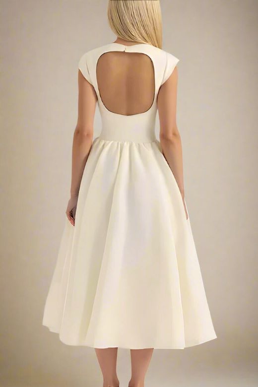 Stella Midi Dress - Ivory White - Stylish white dress for special occasions | Buy Online