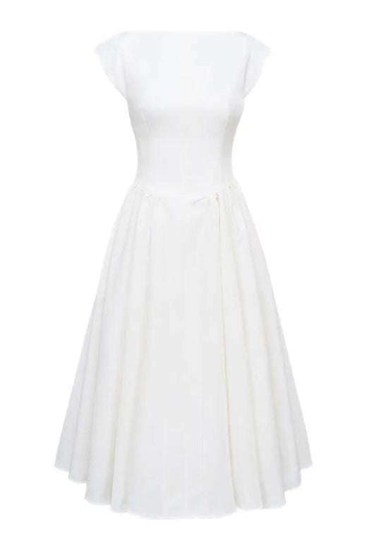 Stella Midi Dress - White Pearl - Stylish white dress for special occasions | Buy Online