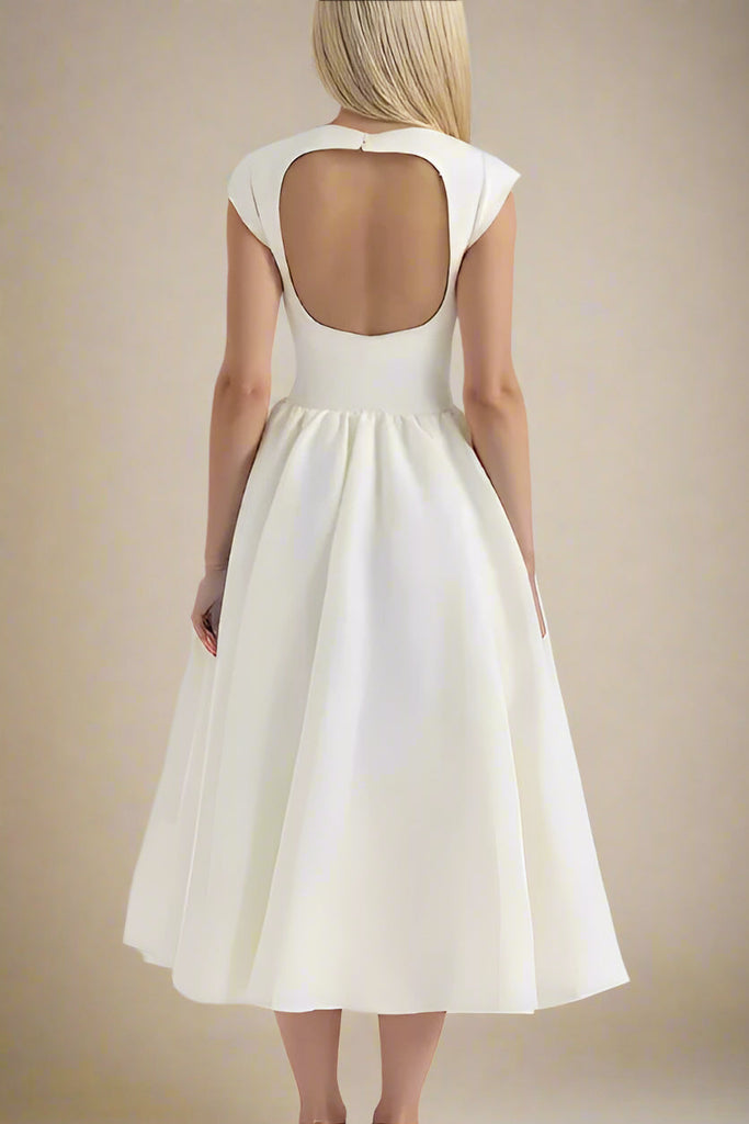 Stella Midi Dress - White Pearl - Stylish white dress for special occasions | Buy Online