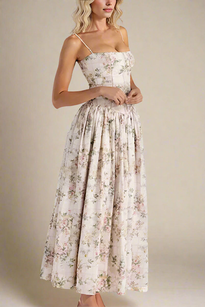 Tasmin Midi Dress - Beige Cream - Stylish beige dress for special occasions | Buy Online