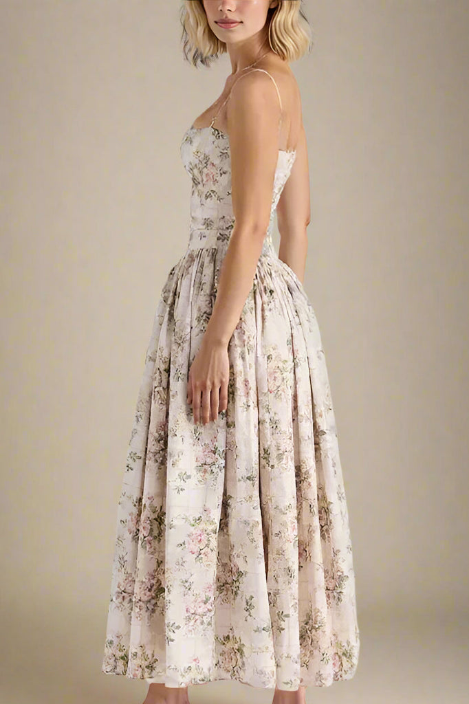 Tasmin Midi Dress - Beige Cream - Stylish beige dress for special occasions | Buy Online