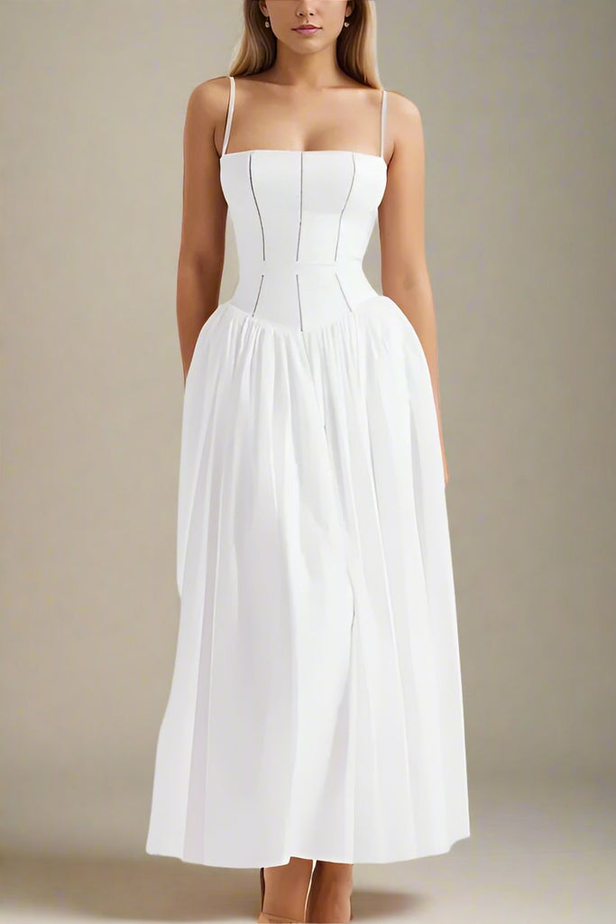 Tasmin Midi Dress - White Pearl - Stylish white dress for special occasions | Buy Online