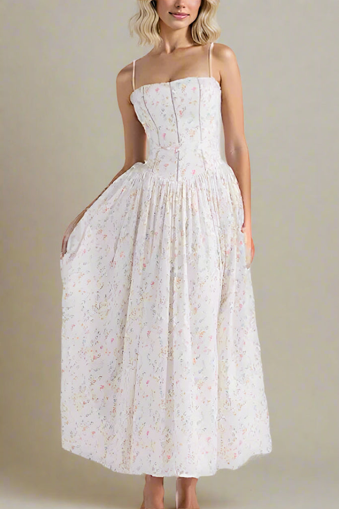 Tasmin Midi Dress - White Print - Stylish white dress for special occasions | Buy Online