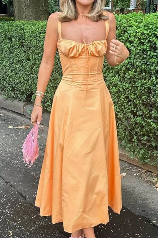 Taylor Day Midi Dress - Pumpkin Orange - Stylish orange dress for special occasions | Buy Online