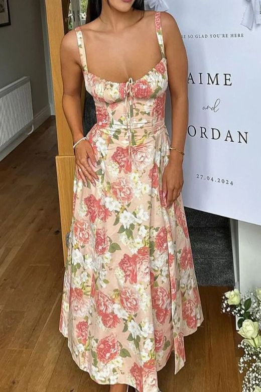 Stylish pink dress | Taylor Day Midi Dress - Salmon Pink - Ideal for special occasions