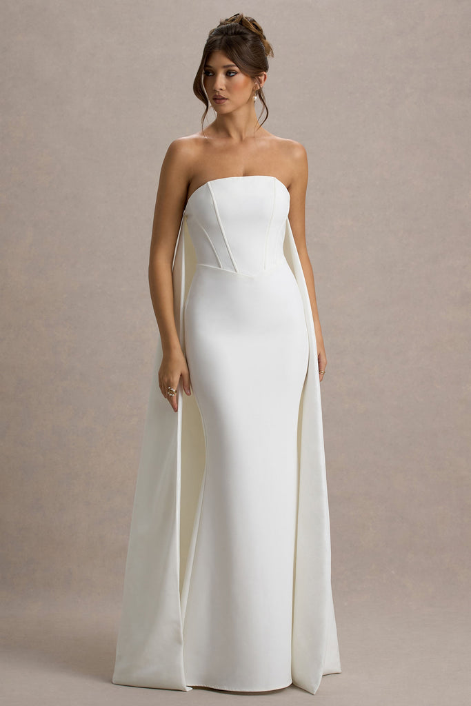 Shop  white dress - Perfect for special occasions | She's Trouble | White Bandeau Maxi Dress With Cape