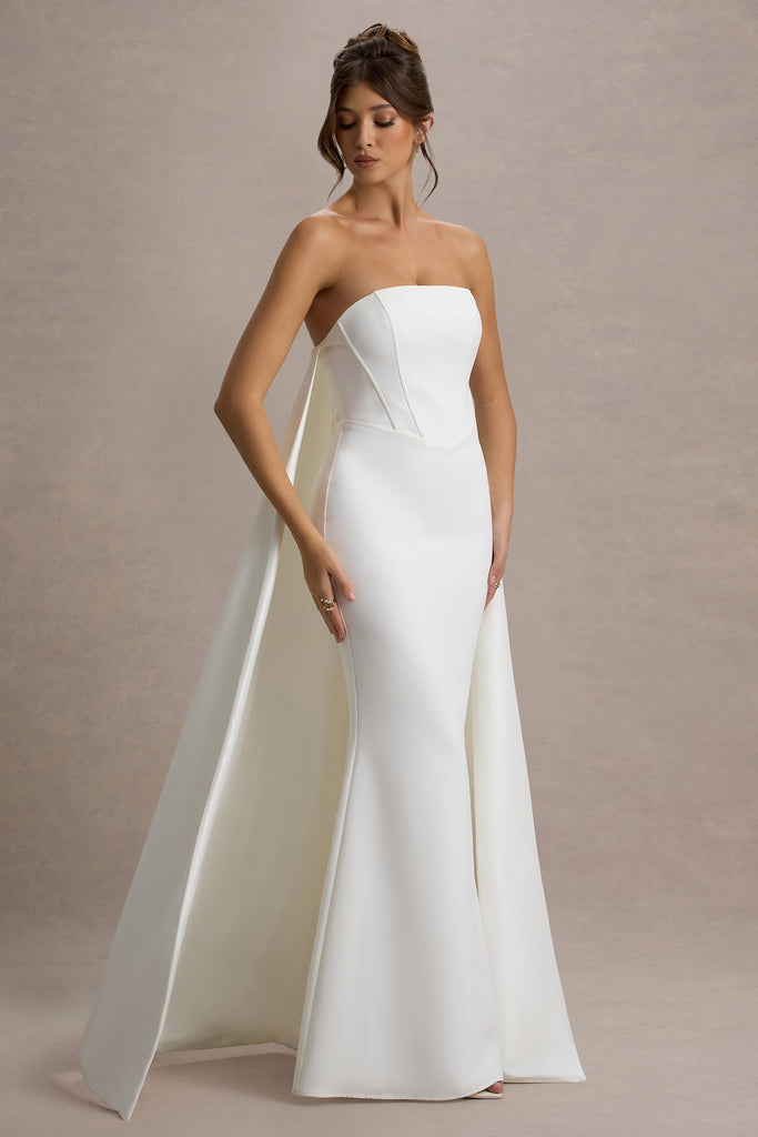 Shop  white dress - Perfect for special occasions | She's Trouble | White Bandeau Maxi Dress With Cape